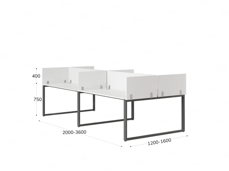 Бенч-система, 4 рабочих места, на О-образных опорах, 8 ЛДСП экранов 2000x1600x750 RM170-1-10x16 Белый/Серый
