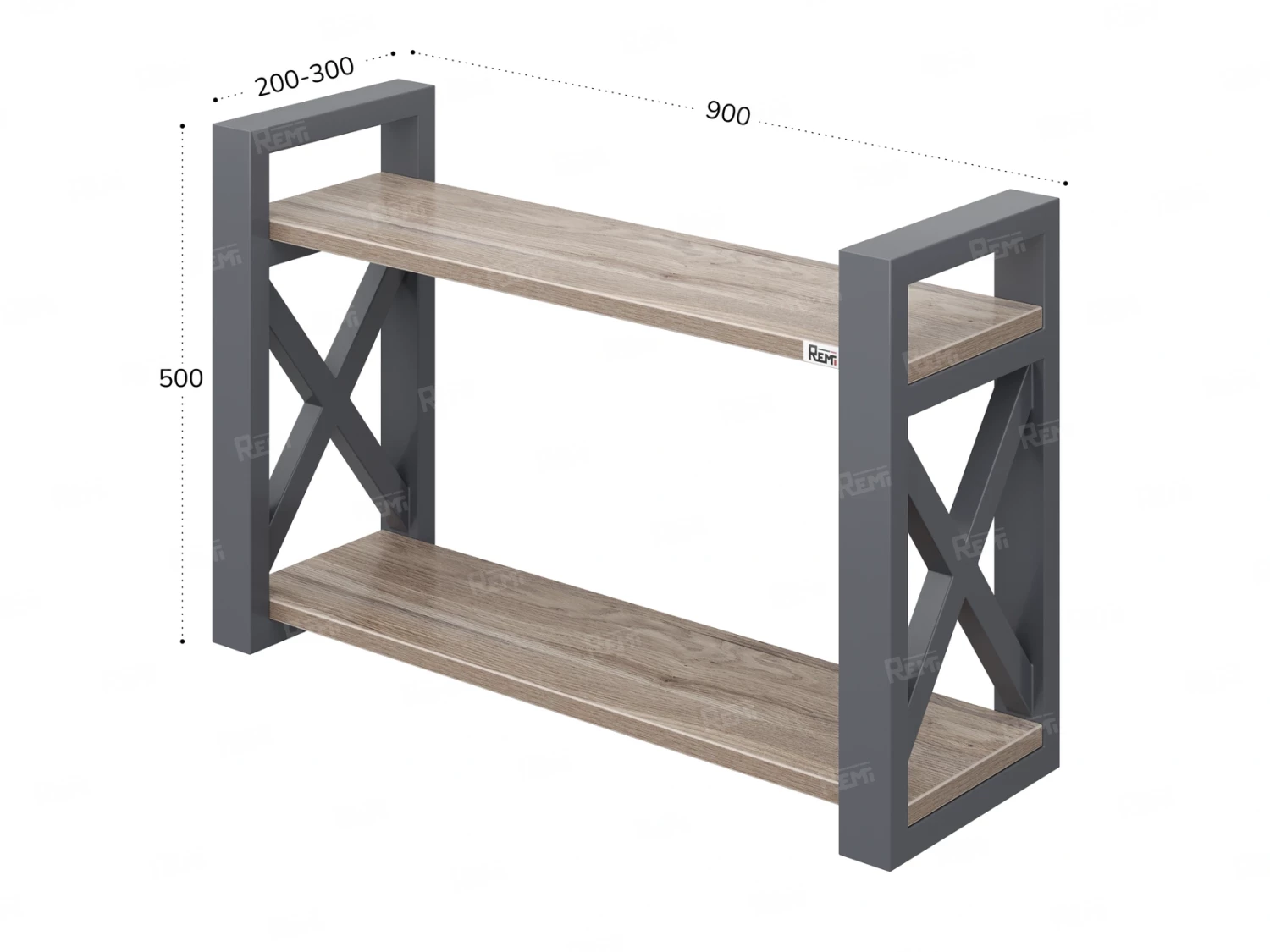 Полка настенная 900x200x500 RM196-90x20 Дуб Маувелла/Серый