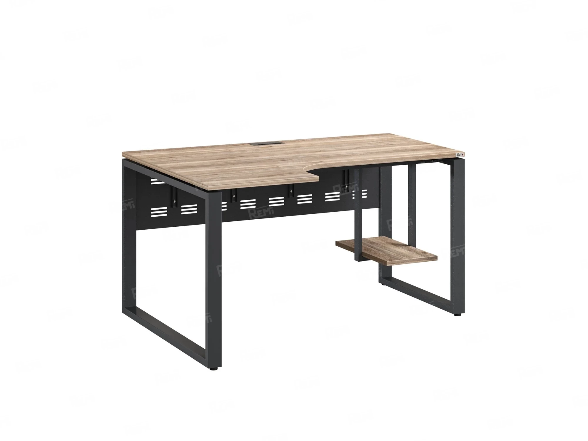 Стол угловой, экран металл, О-опора, левый 1400x900/1200x750, RM056-14x9-12 Дуб Маувелла/Серый