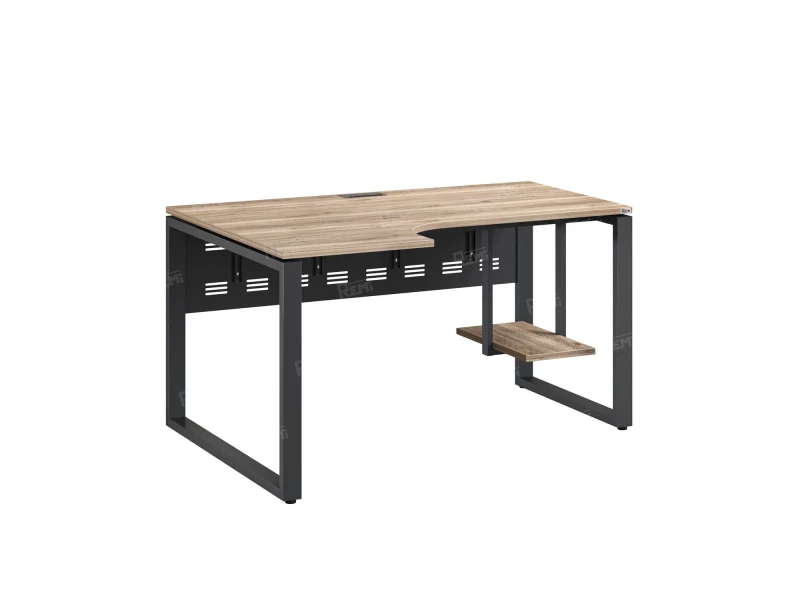 Стол угловой, экран металл, О-опора, левый 1400x900/1200x750, RM056-14x9-12 Дуб Маувелла/Серый