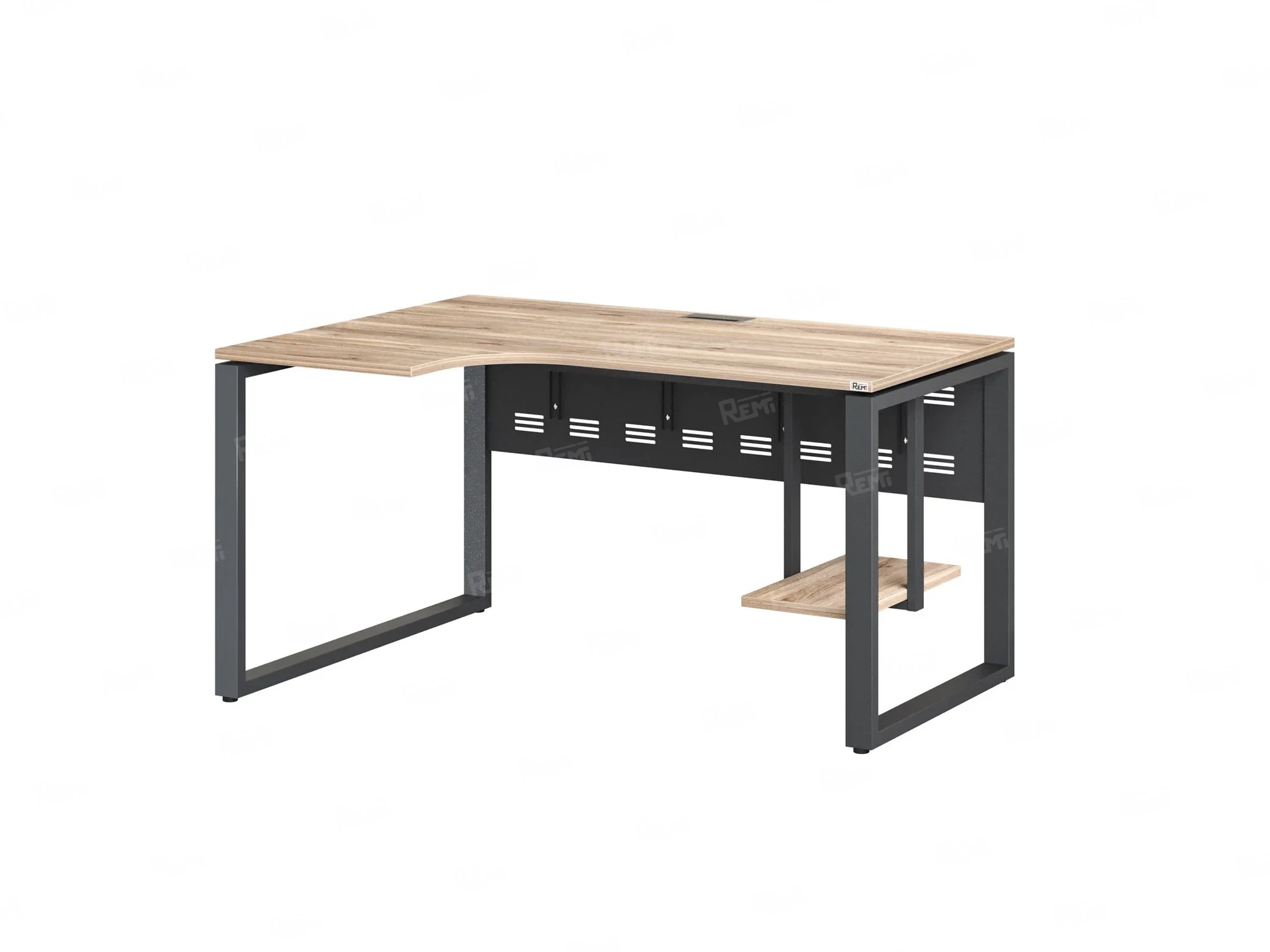 Стол угловой, экран металл, О-опора, левый 1400x900/1200x750, RM056-14x9-12 Дуб Маувелла/Серый