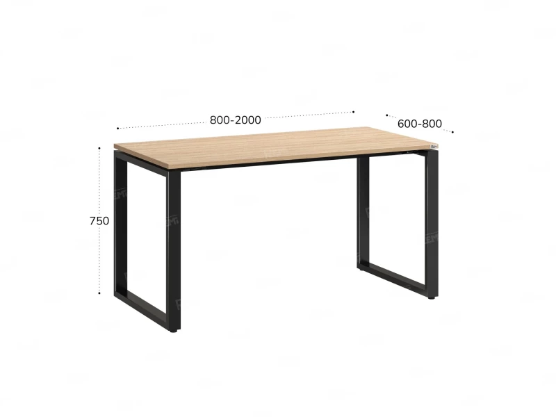 Стол прямой на O-образных опорах 1000x800x750 RM002-10x8 Вяз Швейцарский светлый/Черный