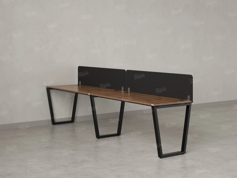 Бенч-система в 1 ряд, 2 рабочих места 2 тканевых экранов 2400x600x750 RM174-3-24x6 Дуб Юстус/Черный