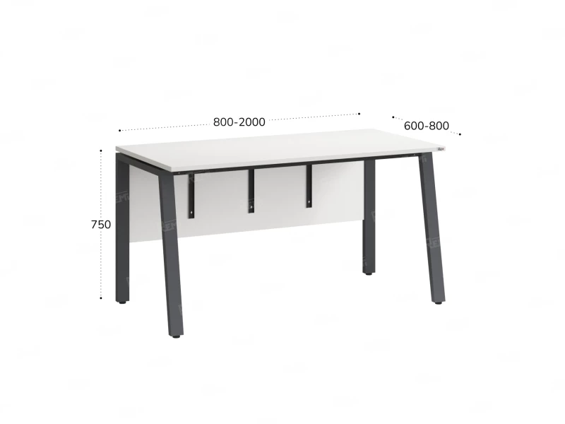 Стол прямой, Л-опора, экран ЛДСП,парящая стол-ца 1200x600x750 RM009-12x6 Белый/Серый