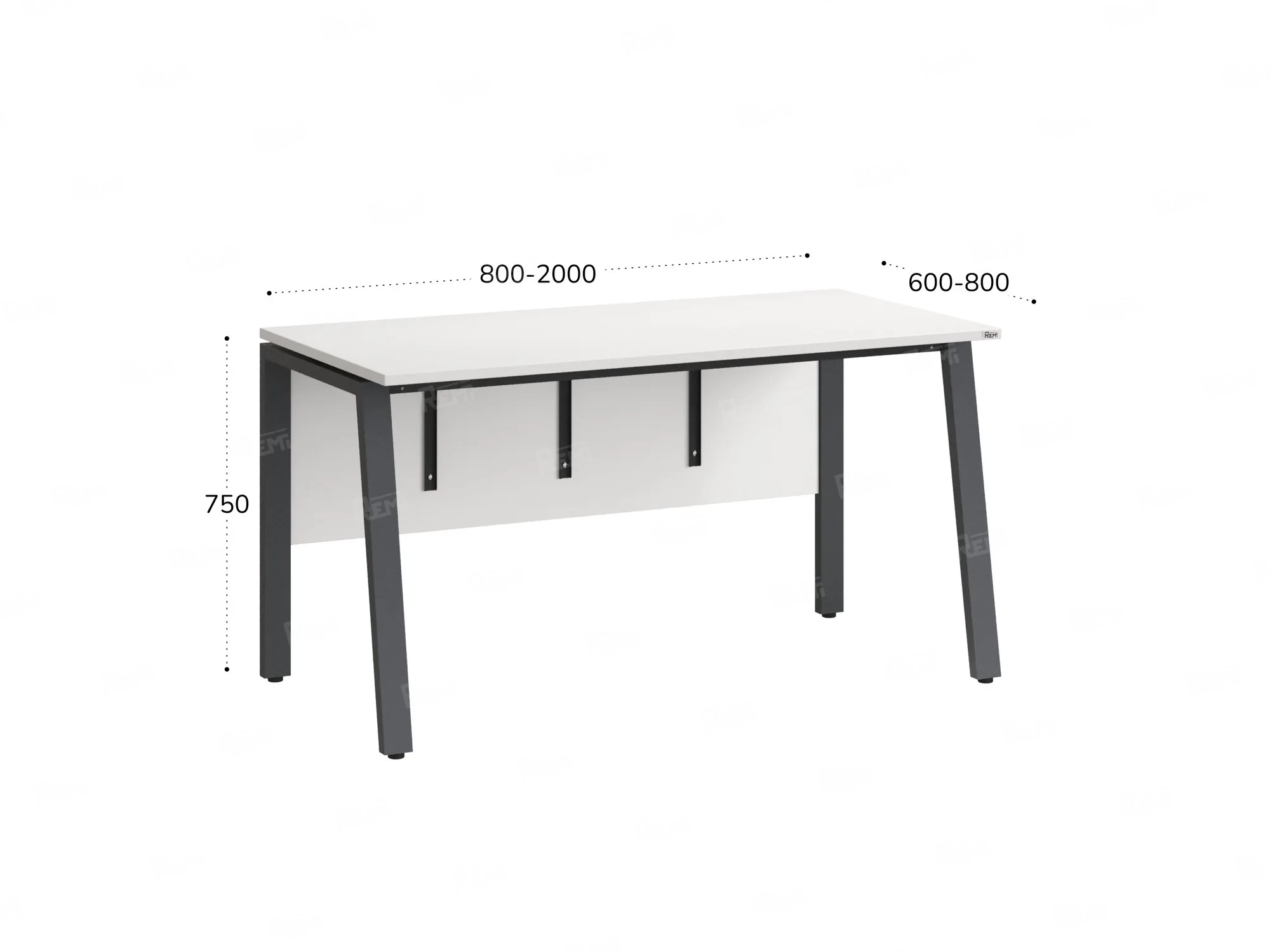 Стол прямой, Л-опора, экран ЛДСП,парящая стол-ца 1200x600x750 RM009-12x6 Белый/Серый