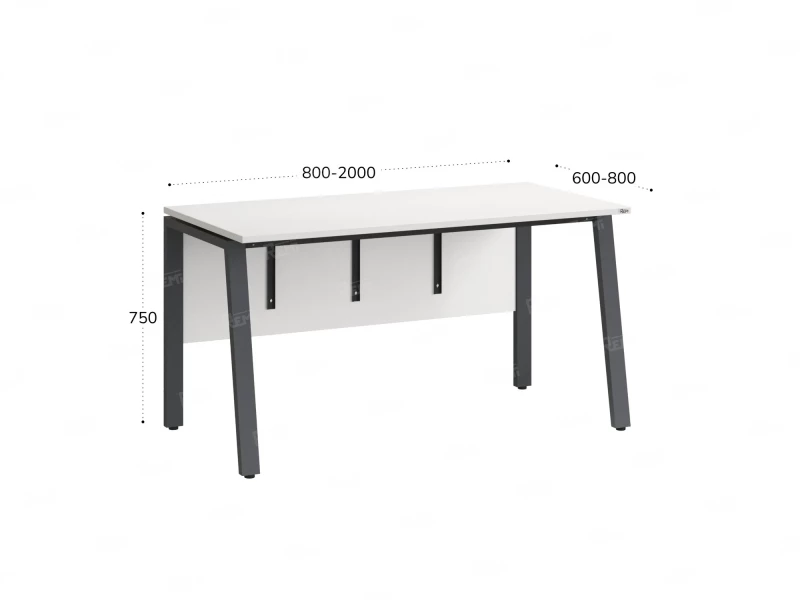 Стол прямой, Л-опора, экран ЛДСП,парящая стол-ца 1200x600x750 RM009-12x6 Белый/Серый