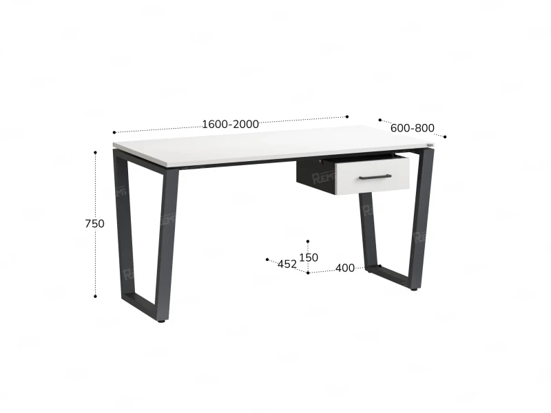 Стол прямой с подвесной тумбой, U-опора 1600x800x750 RM034-16x8 Белый/Серый