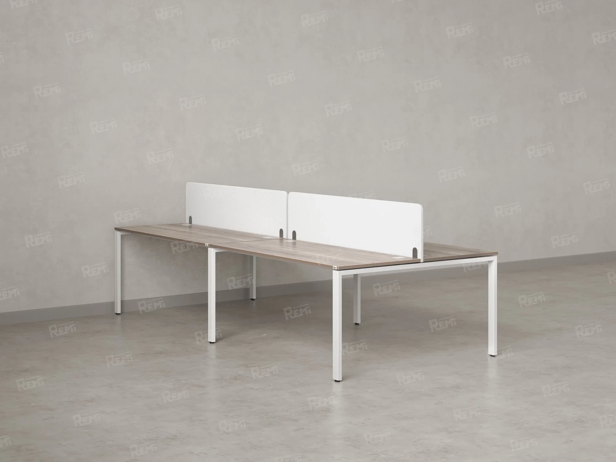 Бенч-система, 4 рабочих места, на П-образных опорах, 2 тканевых экранов 3200x1400x750 RM166-3-16x14 Дуб Маувелла/Белый