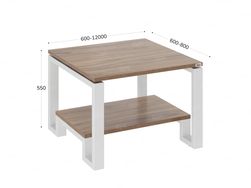 Журнальный стол с полкой 900x700x550 RM181-9x7 Дуб Юстус/Белый