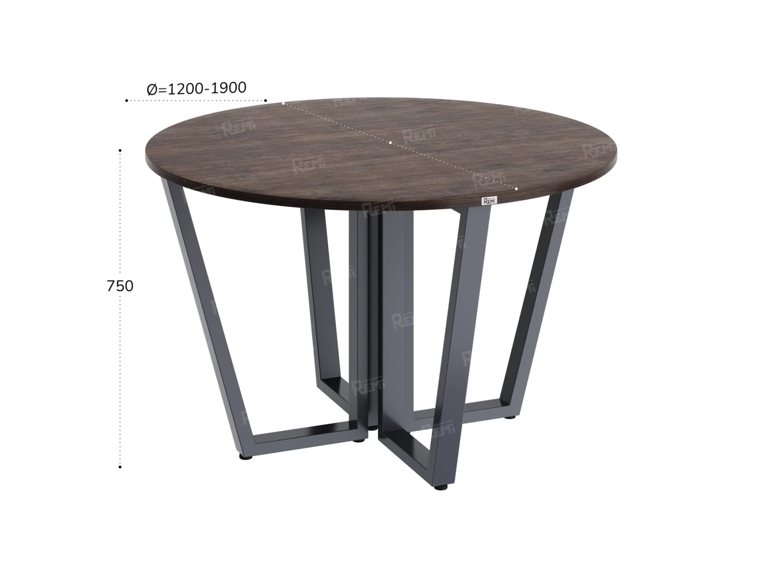 Круглый стол на U-образных опорах 1300x1300x750 RM188-13x13 Дуб Апрельский шоколад/Серый