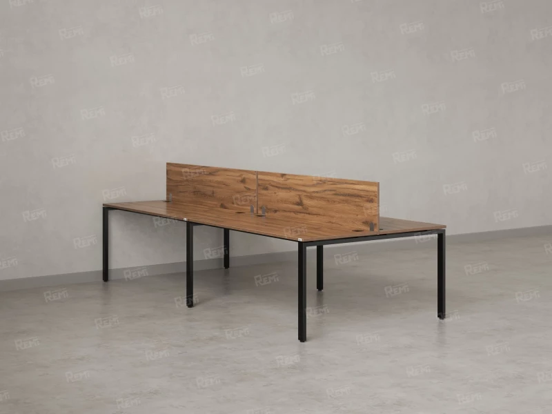 Бенч-система, 4 рабочих места, на П-образных опорах, 2 ЛДСП экранов 2800x1600x750 RM166-4-14x16 Дуб Юстус/Черный