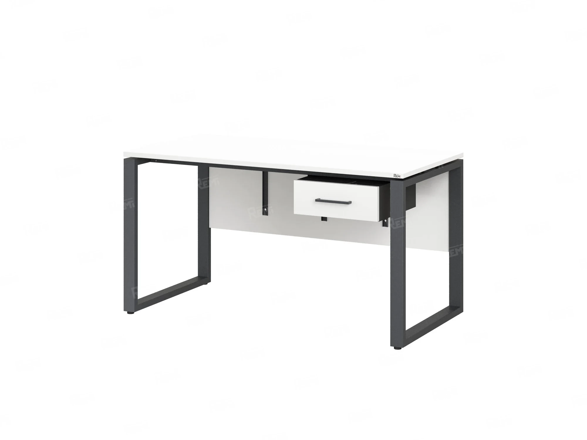 Стол прямой, подвесная тумба, ЛДСП экран, О-опора 1600x800x750 RM032-16x8 Белый/Серый