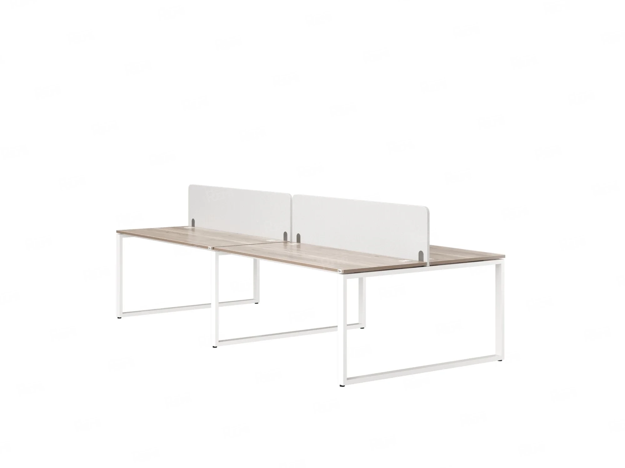 Бенч-система, 4 рабочих места, на О-образных опорах, 2 тканевых экранов 2000x1200x750 RM170-3-10x12 Дуб Маувелла/Белый