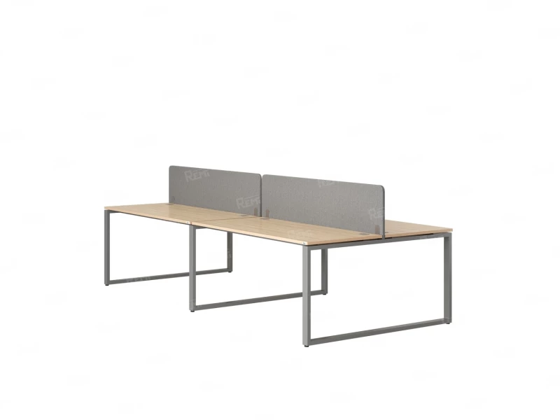 Бенч-система, 4 рабочих места, на О-образных опорах, 2 тканевых экранов 2800x1400x750 RM170-3-14x14 Вяз Швейцарский светлый/Серый