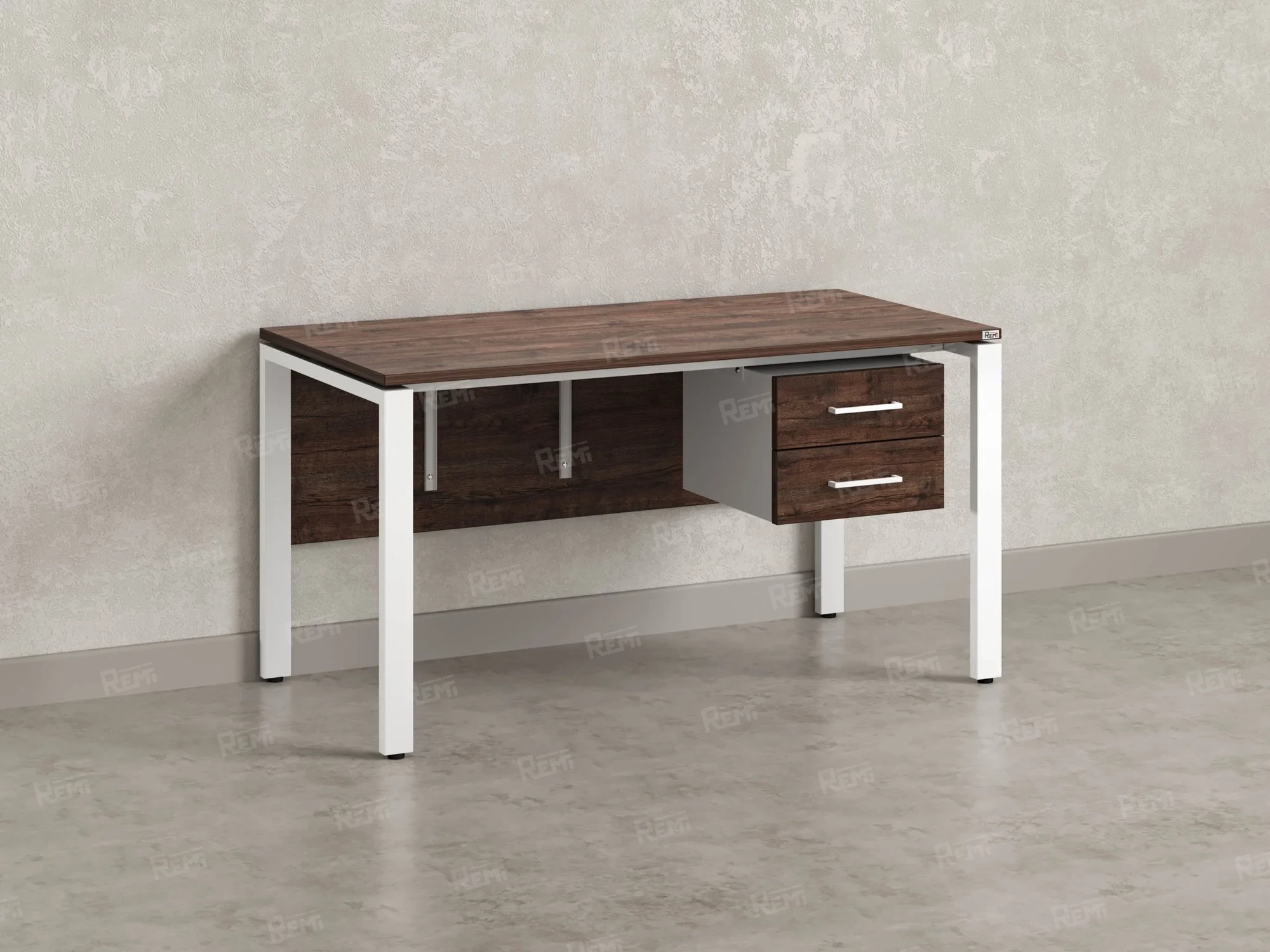 Стол прямой, подвесная тумба, ЛДСП экран, П-опора 1600x800x750 RM031-16x8 Дуб Апрельский шоколад/Белый