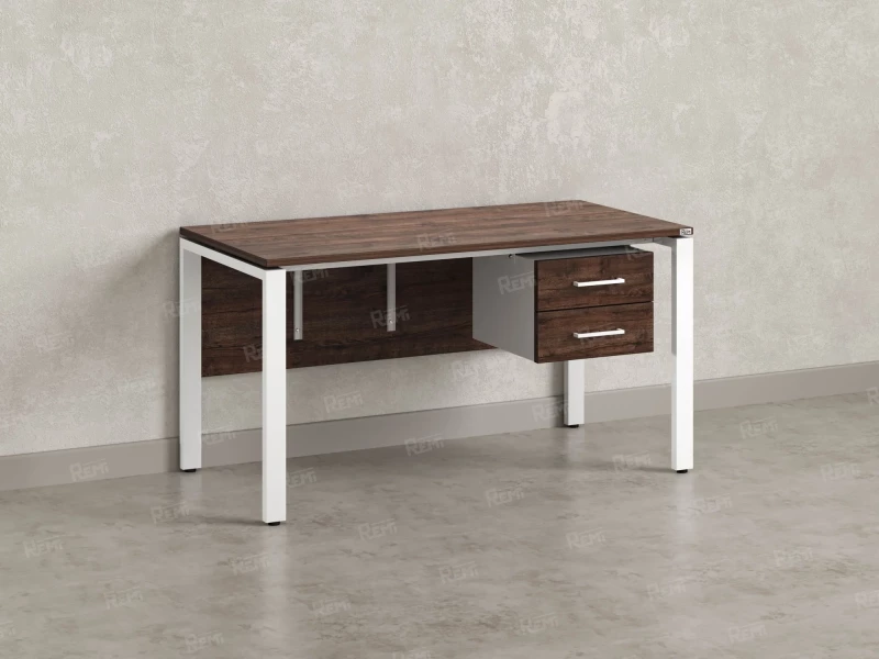 Стол прямой, подвесная тумба, ЛДСП экран, П-опора 1600x800x750 RM031-16x8 Дуб Апрельский шоколад/Белый