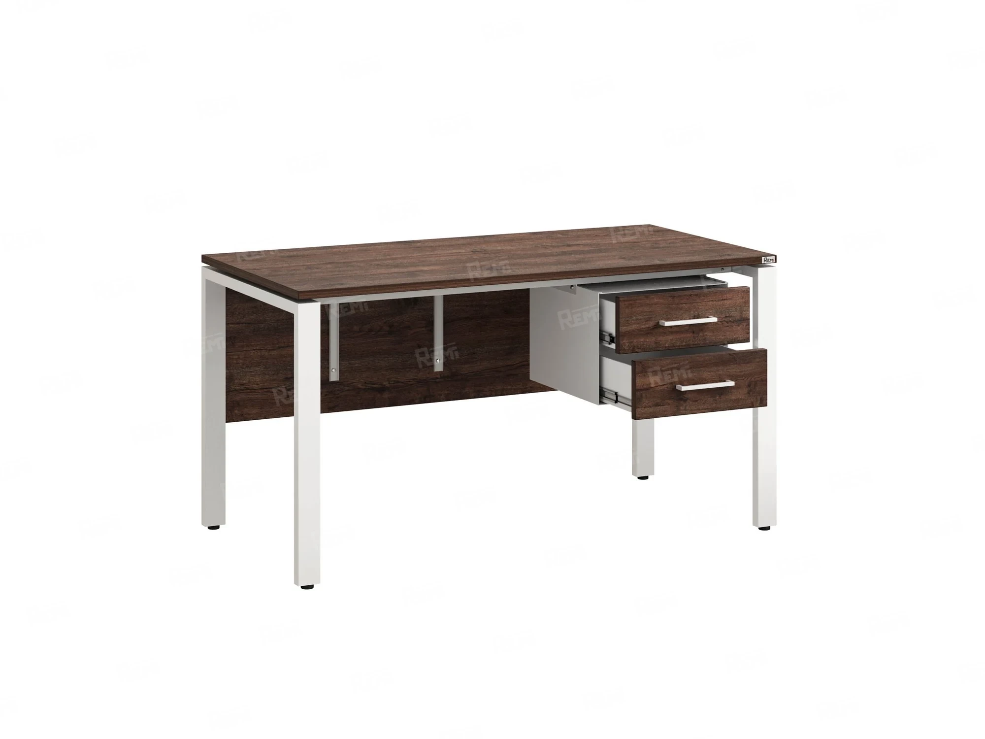 Стол прямой, подвесная тумба, ЛДСП экран, П-опора 1600x800x750 RM031-16x8 Дуб Апрельский шоколад/Белый