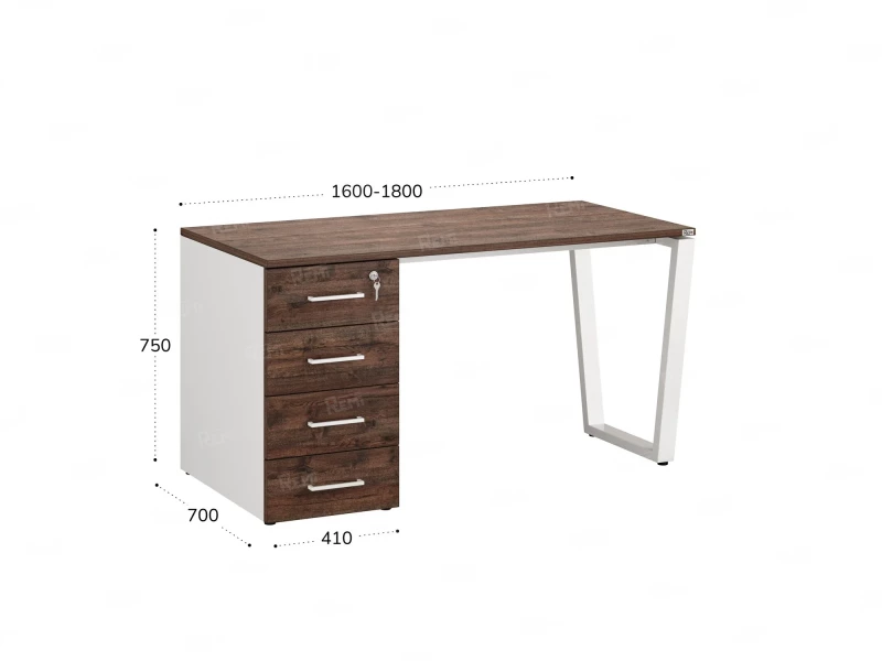 Стол прямой, с тумбой на U-образных опоре, левый 1600x700x750 RM100-16x7 Дуб Апрельский шоколад/Белый