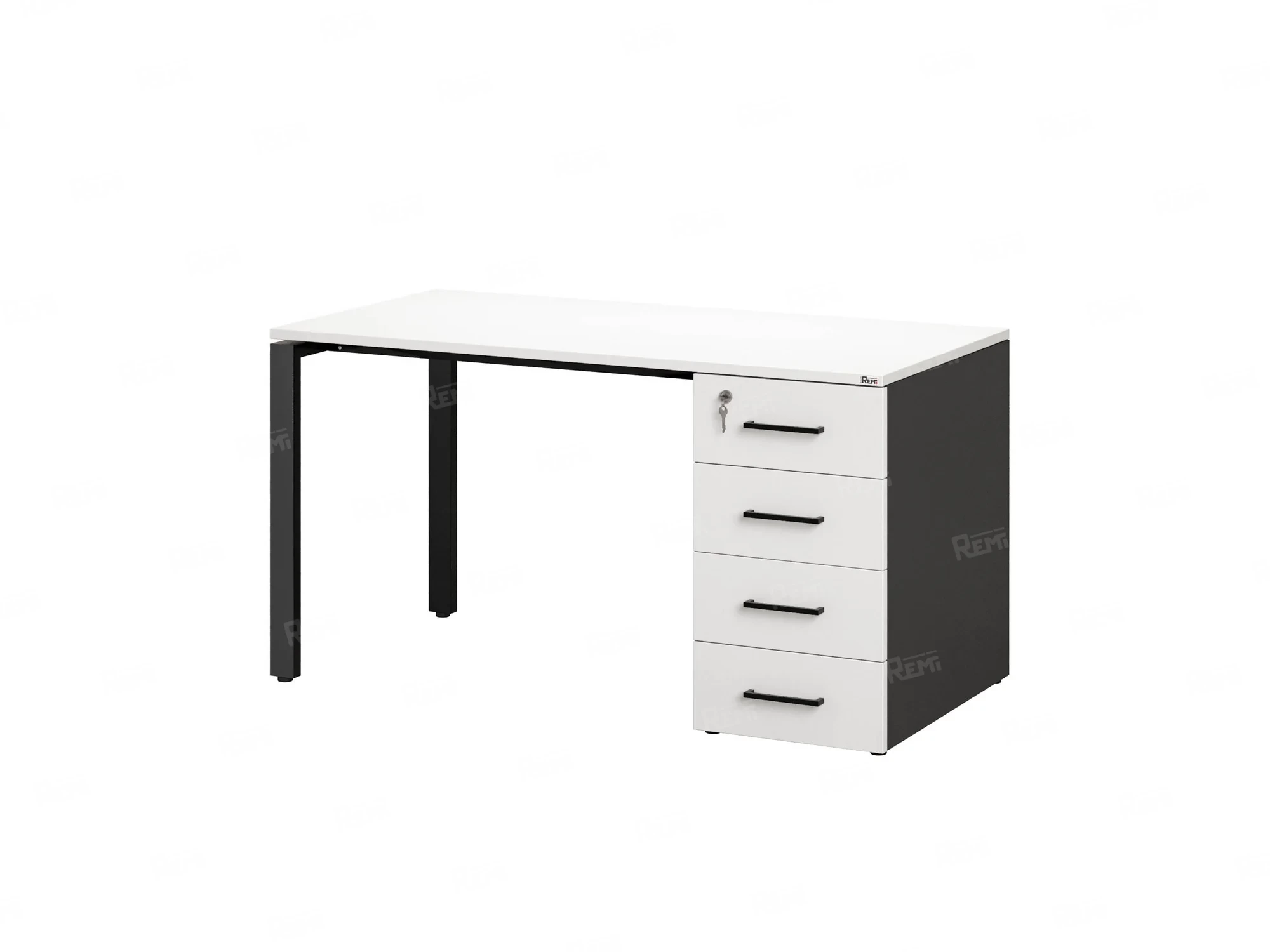 Стол прямой с тумбой на П-образных опоре, правый 1600x700x750 RM103-16x7 Белый/Черный