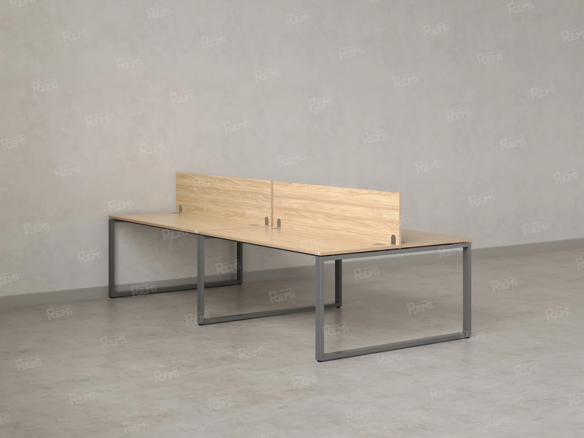 Бенч-система, 4 рабочих места, на О-образных опорах, 2 ЛДСП экранов 3600x1200x750 RM170-4-18x12 Вяз Швейцарский светлый/Серый