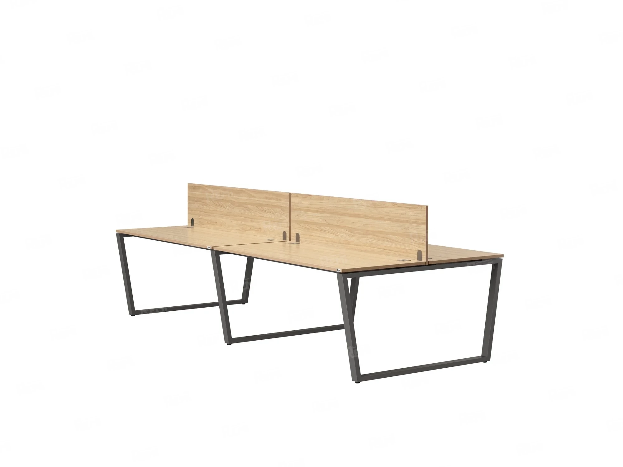 Бенч-система, 4 рабочих места, на U-образных опорах, 2 ЛДСП экранов 2000x1600x750 RM173-4-10x16 Вяз Швейцарский светлый/Серый