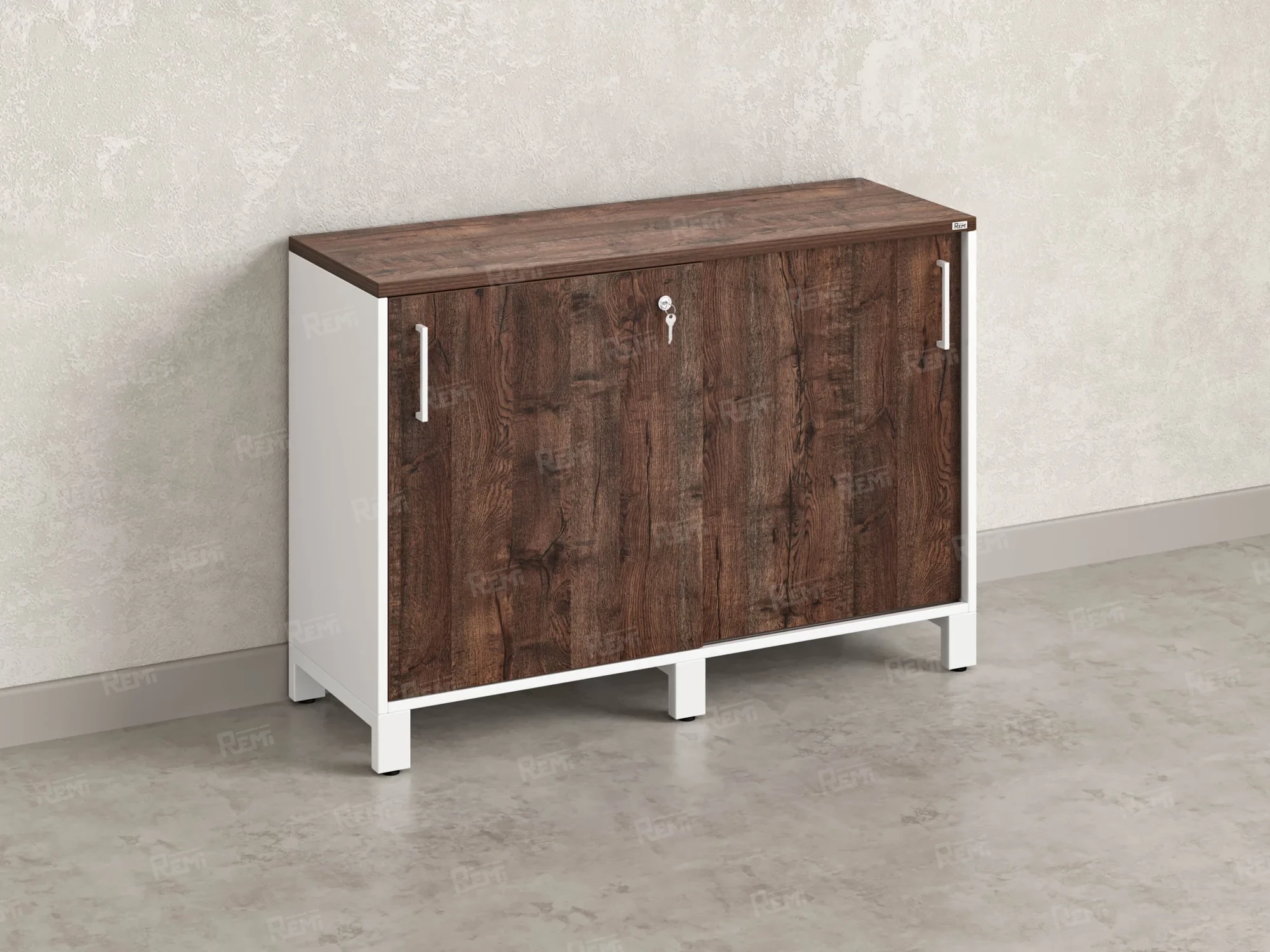 Низкий шкаф-купе 1200x420x850 RM124-120x42 Дуб Апрельский шоколад/Белый