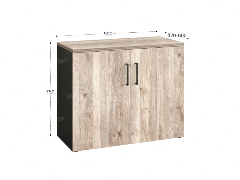 Шкаф низкий распашной, регулируемые опоры, 2 уровня 900x600x750 RM148-90x60 Дуб Маувелла/Черный