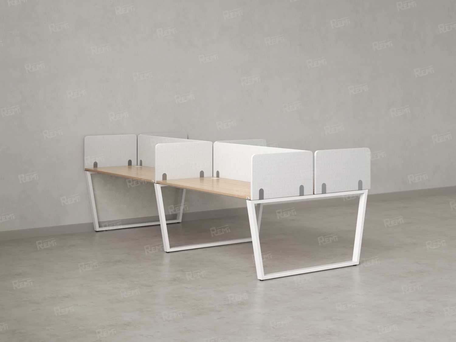 Бенч-система, 4 рабочих места, на U-образных опорах, 8 тканевых экранов 2800x1400x750 RM173-1-14x14 Вяз Швейцарский светлый/Белый