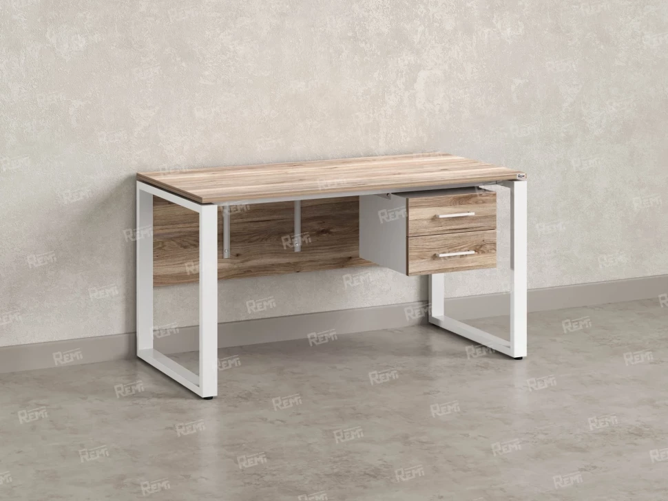 Стол прямой, подвесная тумба, ЛДСП экран, О-опора 1800x600x750 RM033-18x6 Дуб Маувелла/Белый