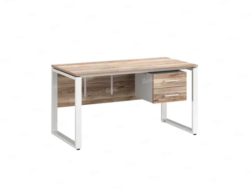 Стол прямой, подвесная тумба, ЛДСП экран, О-опора 1800x600x750 RM033-18x6 Дуб Маувелла/Белый