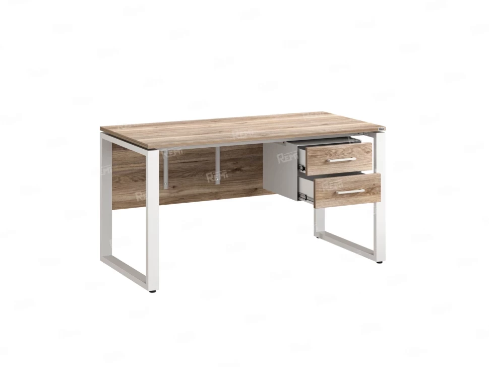 Стол прямой, подвесная тумба, ЛДСП экран, О-опора 1800x600x750 RM033-18x6 Дуб Маувелла/Белый