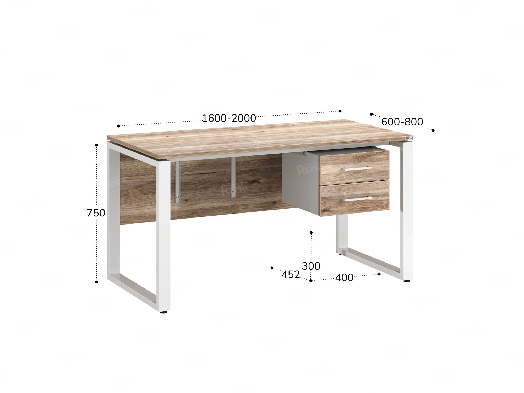 Стол прямой, подвесная тумба, ЛДСП экран, О-опора 1800x600x750 RM033-18x6 Дуб Маувелла/Белый