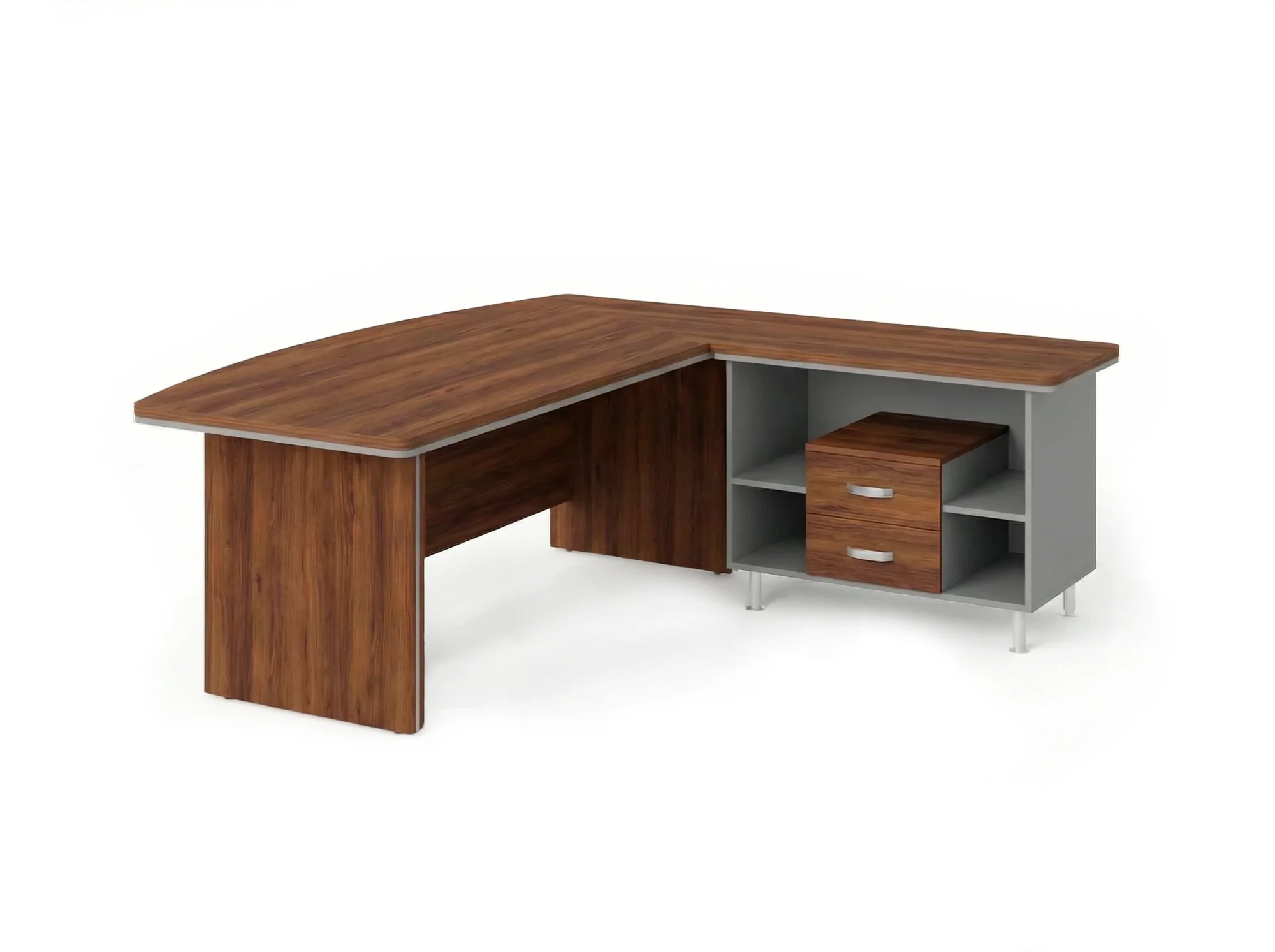 BRL RB070-200x200R Стол рук-ля угл. R с тумбой 2 ящика 2000х2000х760 Орех Вармия/Серый вулканический