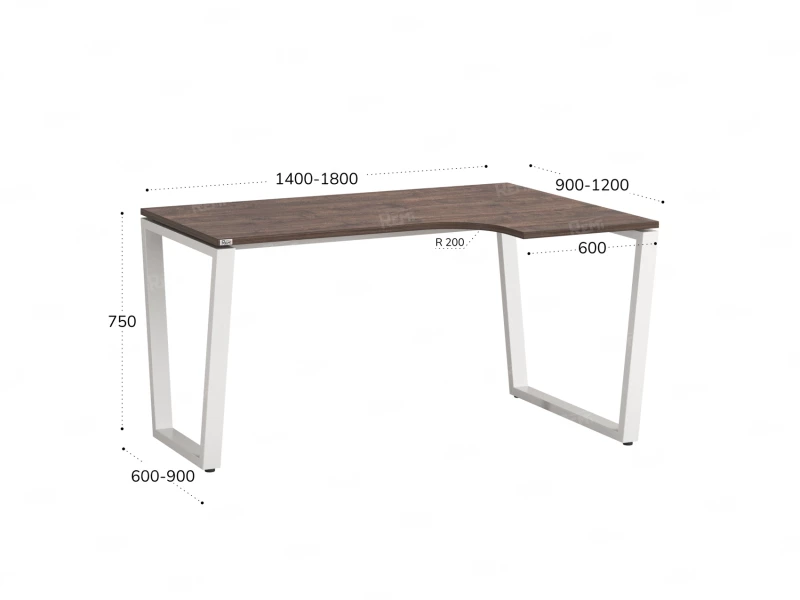 Стол угловой, U-опора, правый 1800x800/1000x750, RM050-18x8-10 Дуб Апрельский шоколад/Белый