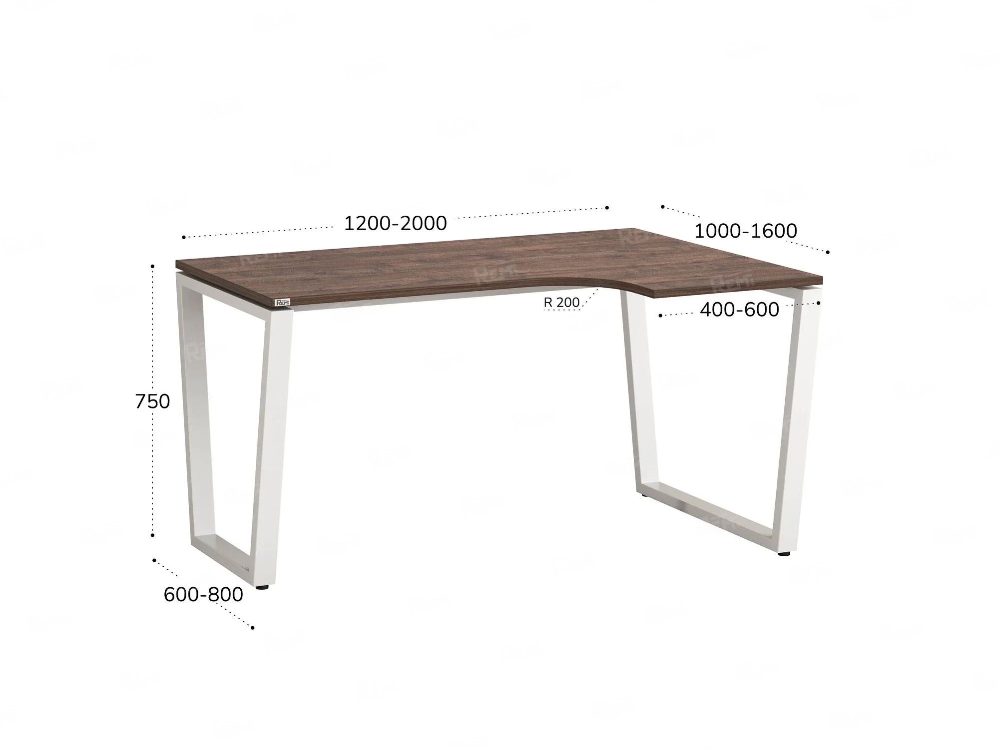 Стол угловой, U-опора, правый 1800x800/1000x750, RM050-18x8-10 Дуб Апрельский шоколад/Белый