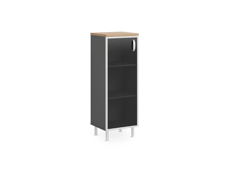 BRL RB050-45х43L Стеллаж закрытый витрина стекло в раме левый 450х430х1290 Акация/Черный