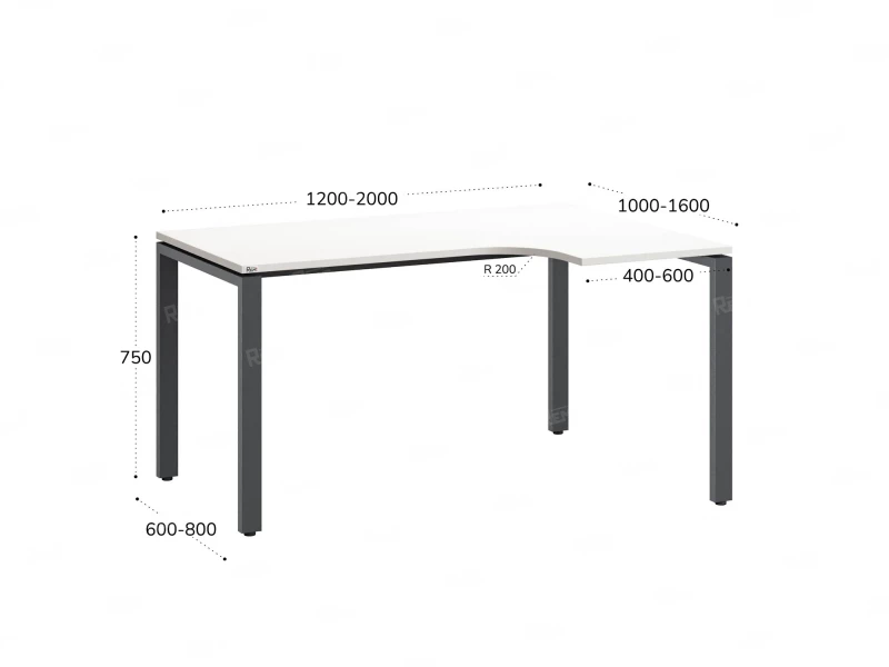 Стол угловой, П-опора, правый 1800x700/900x750, RM052-18x7-9 Белый/Серый