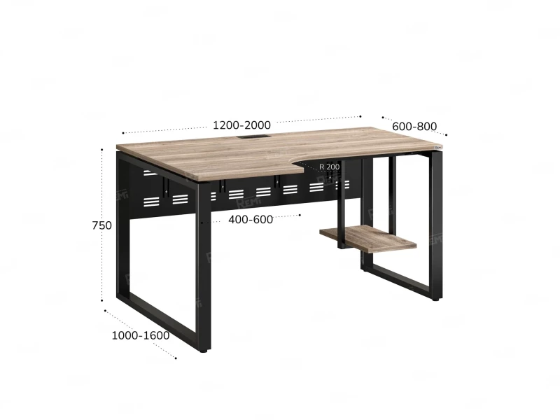 Стол угловой, экран металл, О-опора, левый 1400x900/1200x750, RM056-14x9-12 Дуб Маувелла/Черный