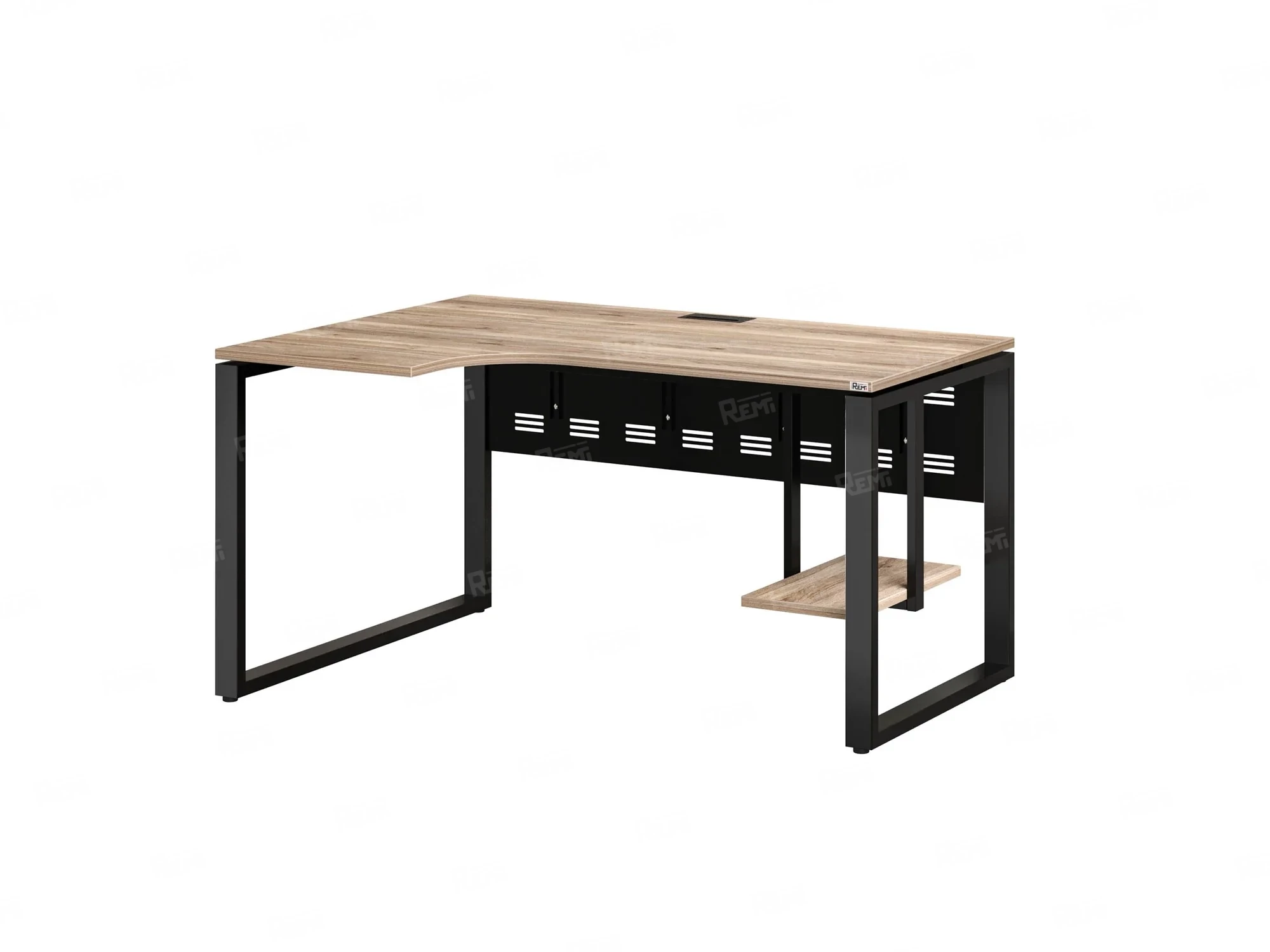 Стол угловой, экран металл, О-опора, левый 1400x900/1200x750, RM056-14x9-12 Дуб Маувелла/Черный