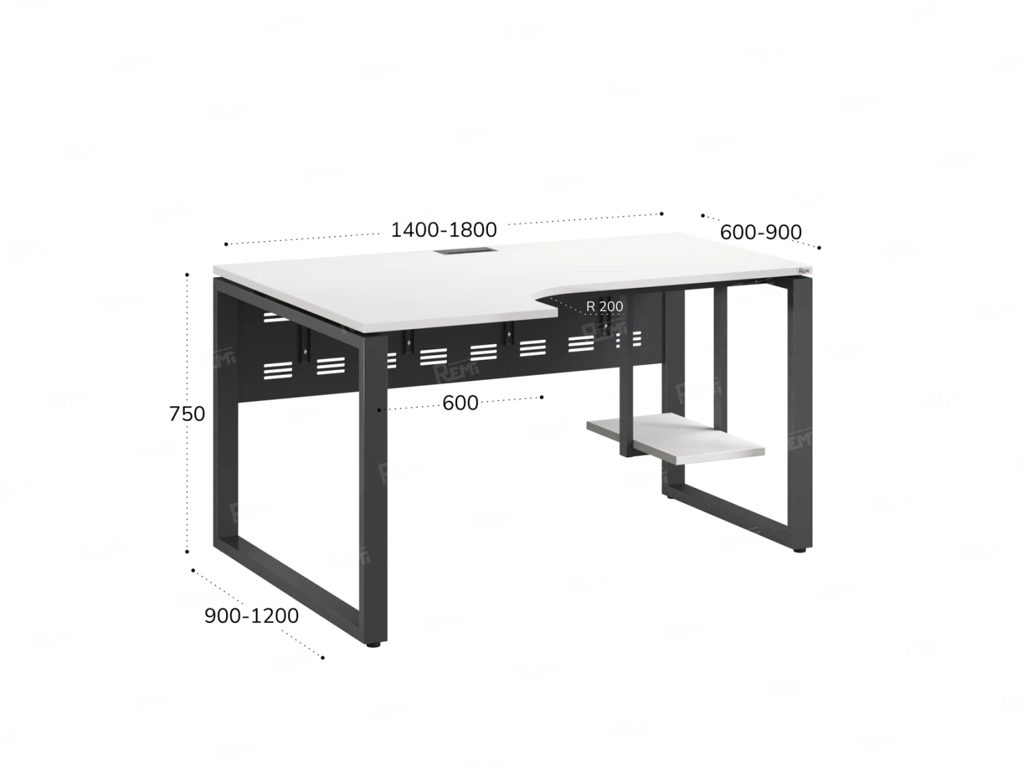 Стол угловой, экран металл, О-опора, правый 1600x700/900x750, RM057-16x7-9 Белый/Серый