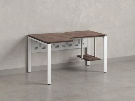 Стол угловой, экран металл, П-опора, левый 1600x800/1000x750, RM059-16x8-10 Дуб Апрельский шоколад/Белый