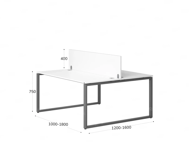 Бенч-система, 2 рабочих места, с одним экраном ЛДСП 1200x1600x750 RM169-2-12x16 Белый/Серый