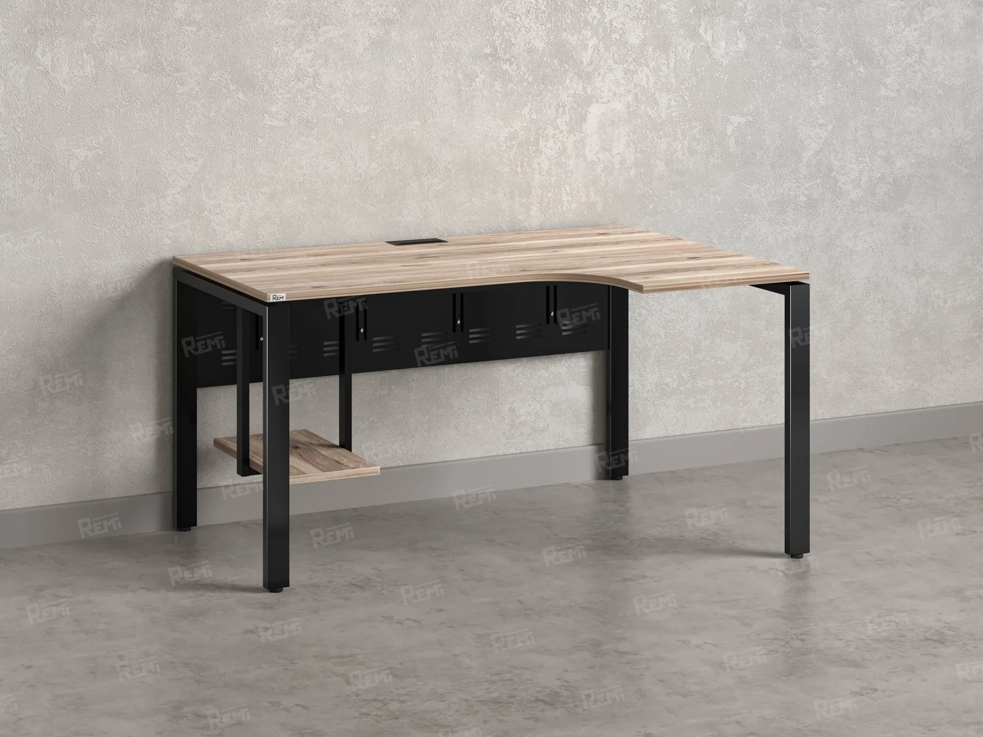 Стол угловой, экран металл, П-опора, правый 1600x900/1200x750, RM058-16x9-12 Дуб Маувелла/Черный