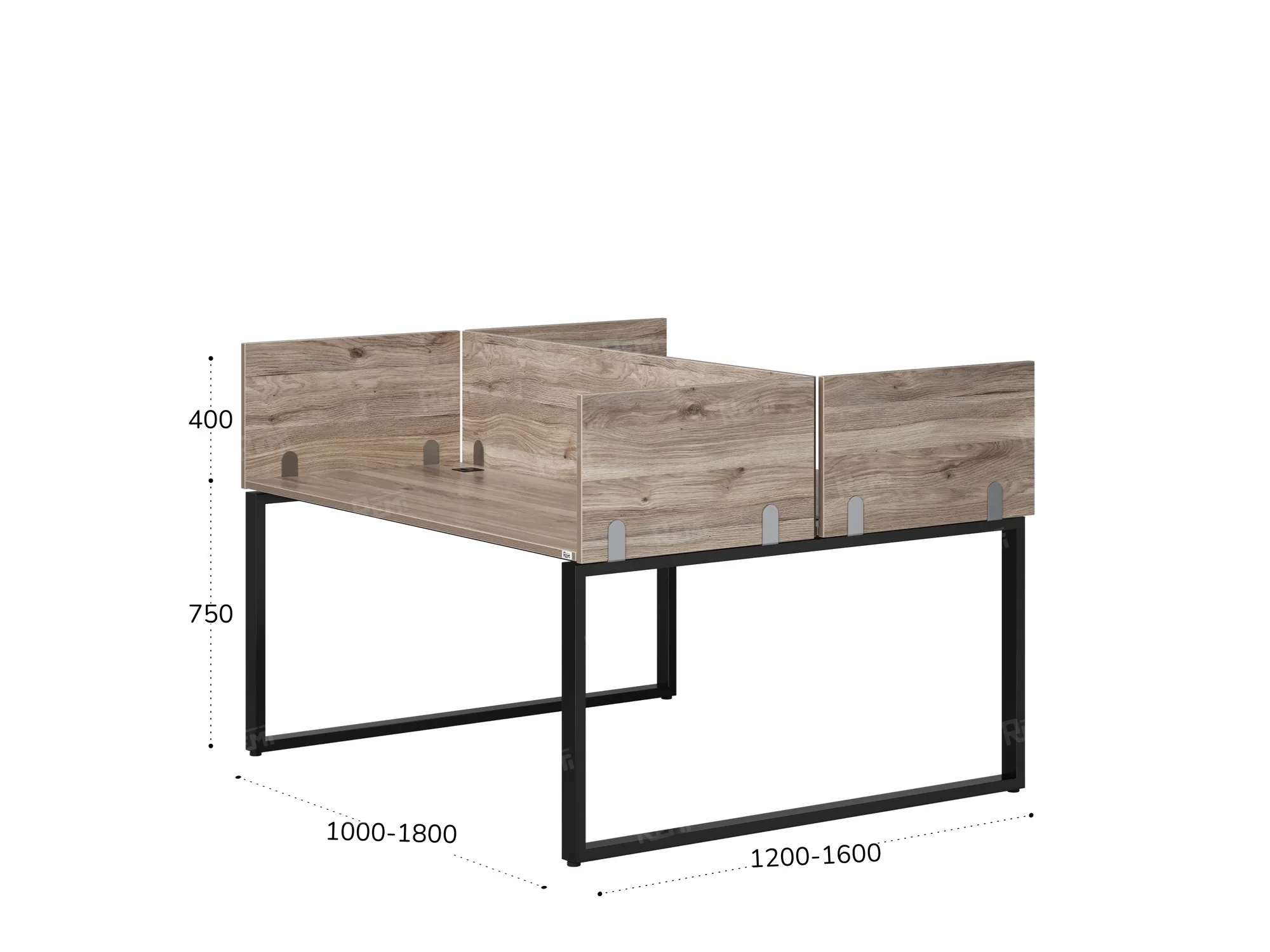 Бенч-система, 2 рабочих места, 5 ЛДСП экранов 1000x1400x750 RM169-4-10x14 Дуб Маувелла/Черный