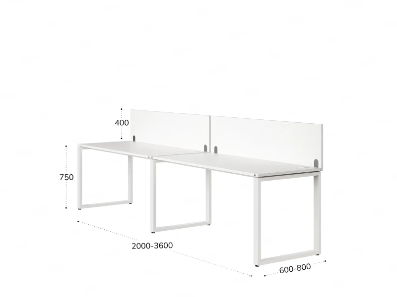 Бенч-система в 1 ряд, 2 рабочих места 2 ЛДСП экранов 3200x600x750 RM168-4-32x6 Белый/Белый