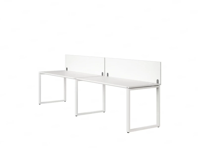 Бенч-система в 1 ряд, 2 рабочих места 2 ЛДСП экранов 3200x600x750 RM168-4-32x6 Белый/Белый