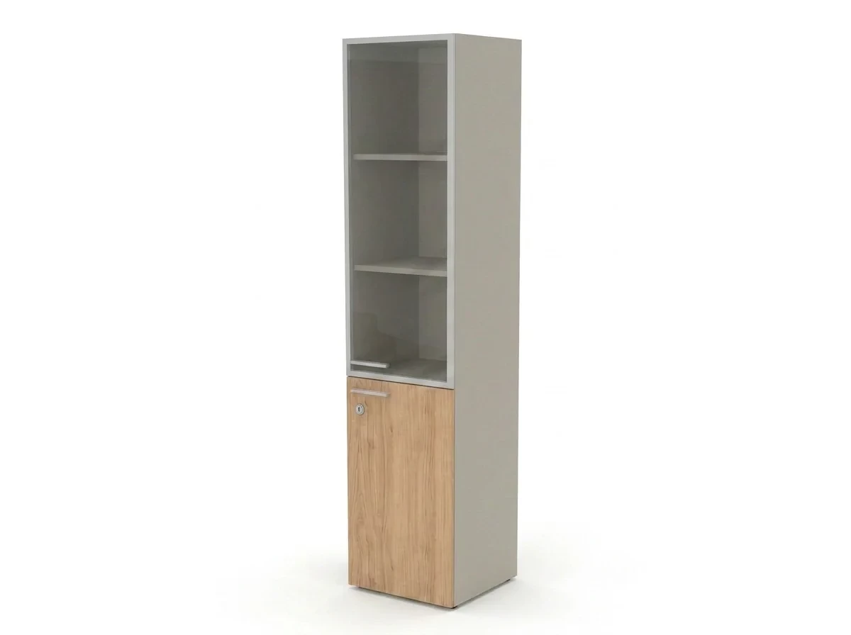 Шкаф комби RAC067 с замком, правый, прозрачное стекло 45,1x44,8x198,2см Акация Шеффилд/Серый камень, Серия Аккорд / Accord. Серия Аккорд / Accord. Серия Аккорд / Accord