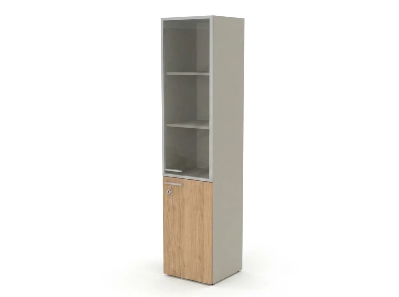 Шкаф комби RAC067 с замком, правый, прозрачное стекло 45,1x44,8x198,2см Акация Шеффилд/Серый камень, Серия Аккорд | Accord