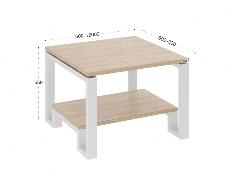 Журнальный стол с полкой 800x800x550 RM181-8x8 Вяз Швейцарский светлый/Белый