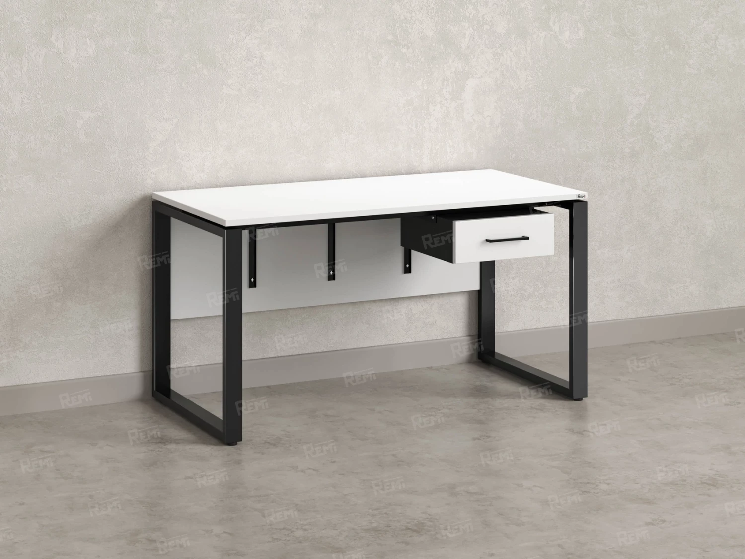 Стол прямой, подвесная тумба, ЛДСП экран, О-опора 1600x800x750 RM032-16x8 Белый/Черный